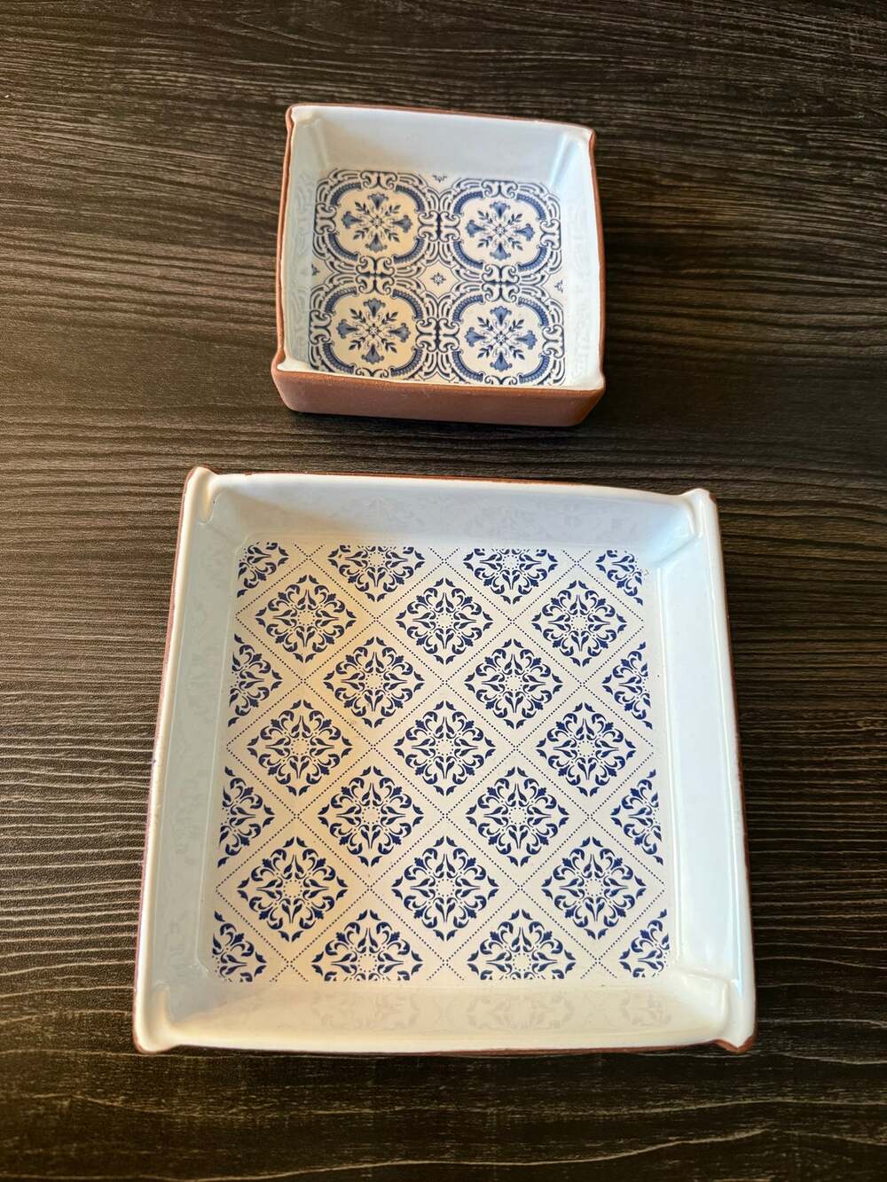 Thyme & Table Blue White Tile Ceramic Stoneware Baking Dishes Set of 2 Square